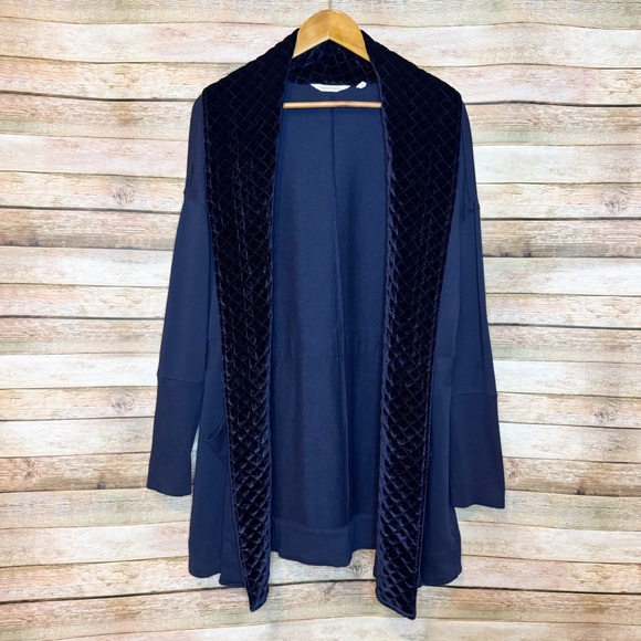 Soft Surroundings Women's Blue Lilas Velvet Quilted Open Front Jacket Size XL